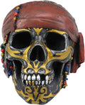 Tribal Gold Tattoo Pirate Skull with Red Bandana Statue