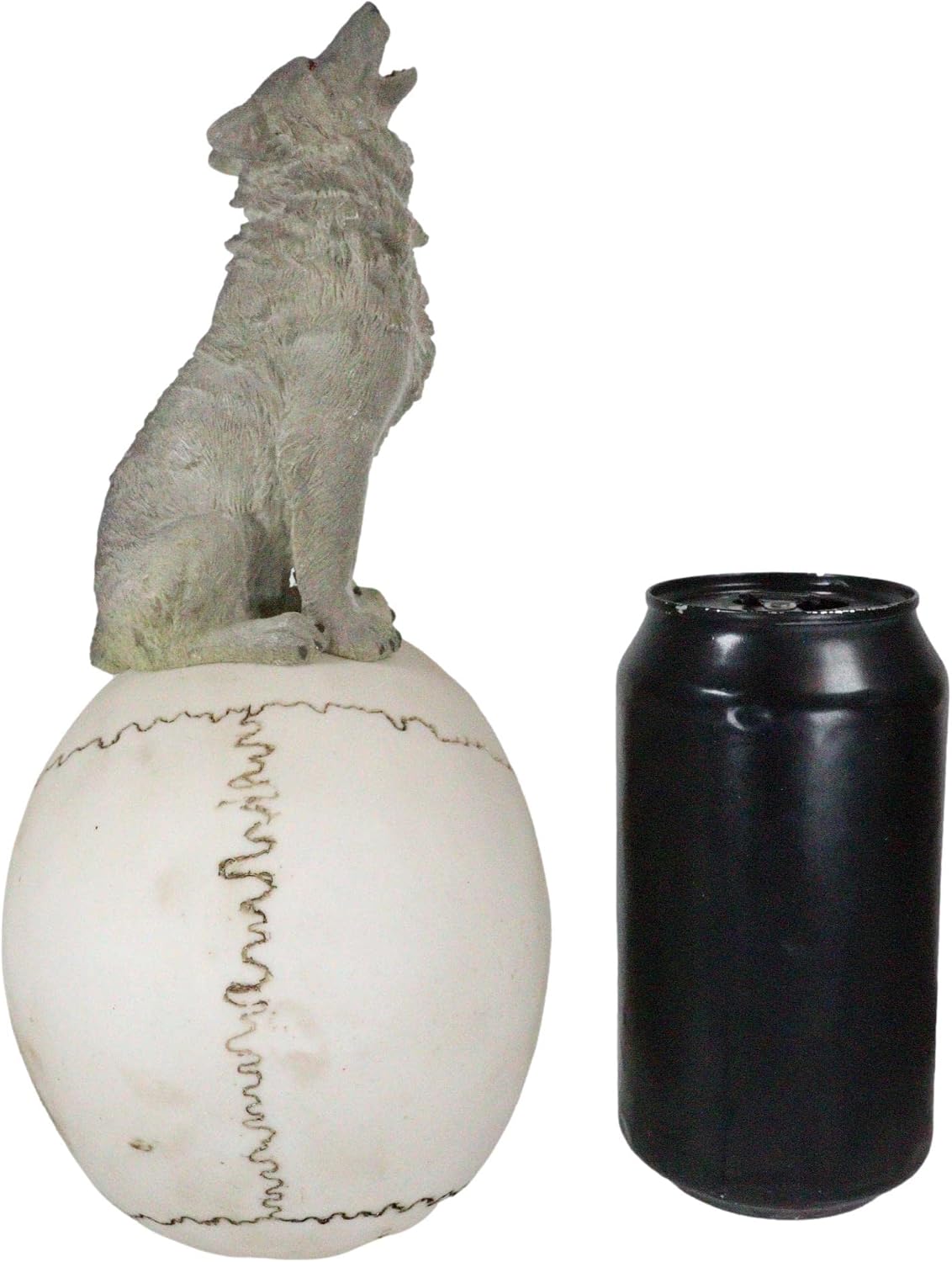 Howling Gray Wolf Sitting On Graveyard Skull Figurine