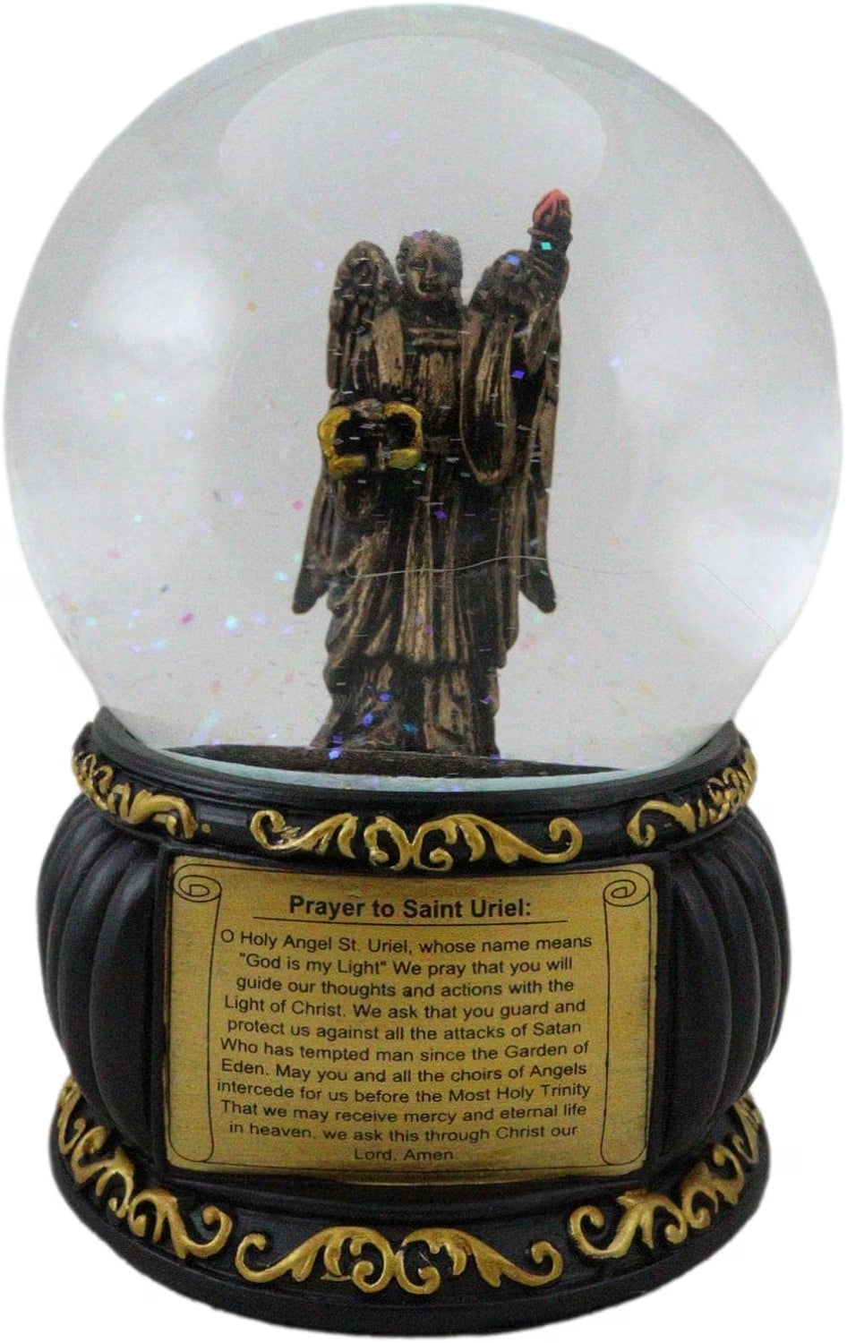 Prayer to Saint Uriel Glitter Water Globe with Prayer Plaque