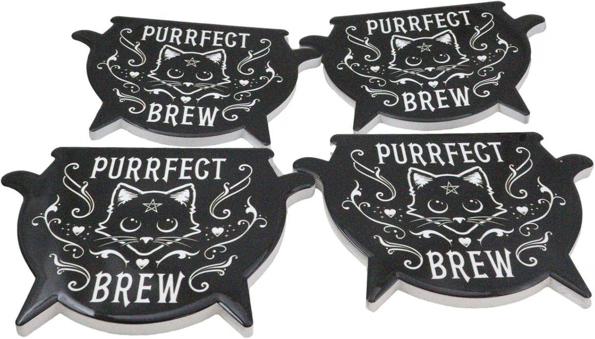 Purrfect Brew Cauldron Coaster Set of 4