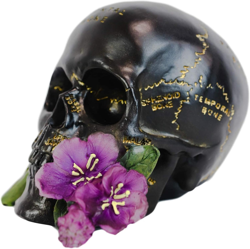 Paranormal Anatomy Skull with Purple Flowers Figurine