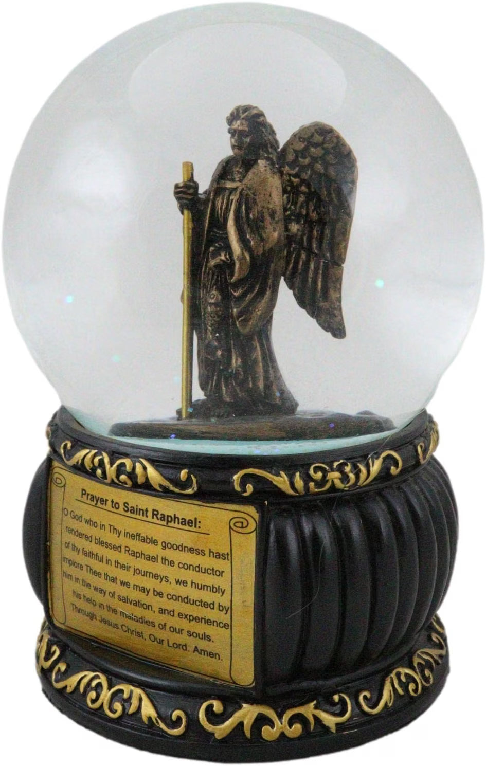 Prayer to Saint Raphael Glitter Water Globe with Prayer Plaque