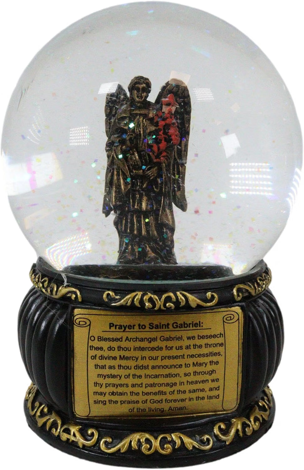 Prayer to Saint Gabriel Glitter Water Globe with Prayer Plaque