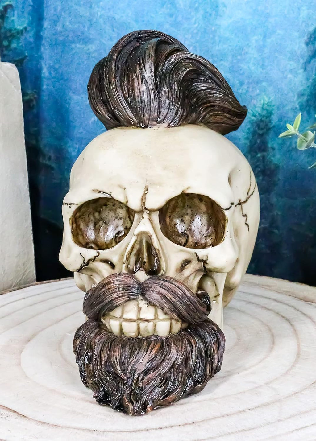 Dapper Skull with Hair & Beard Figurine