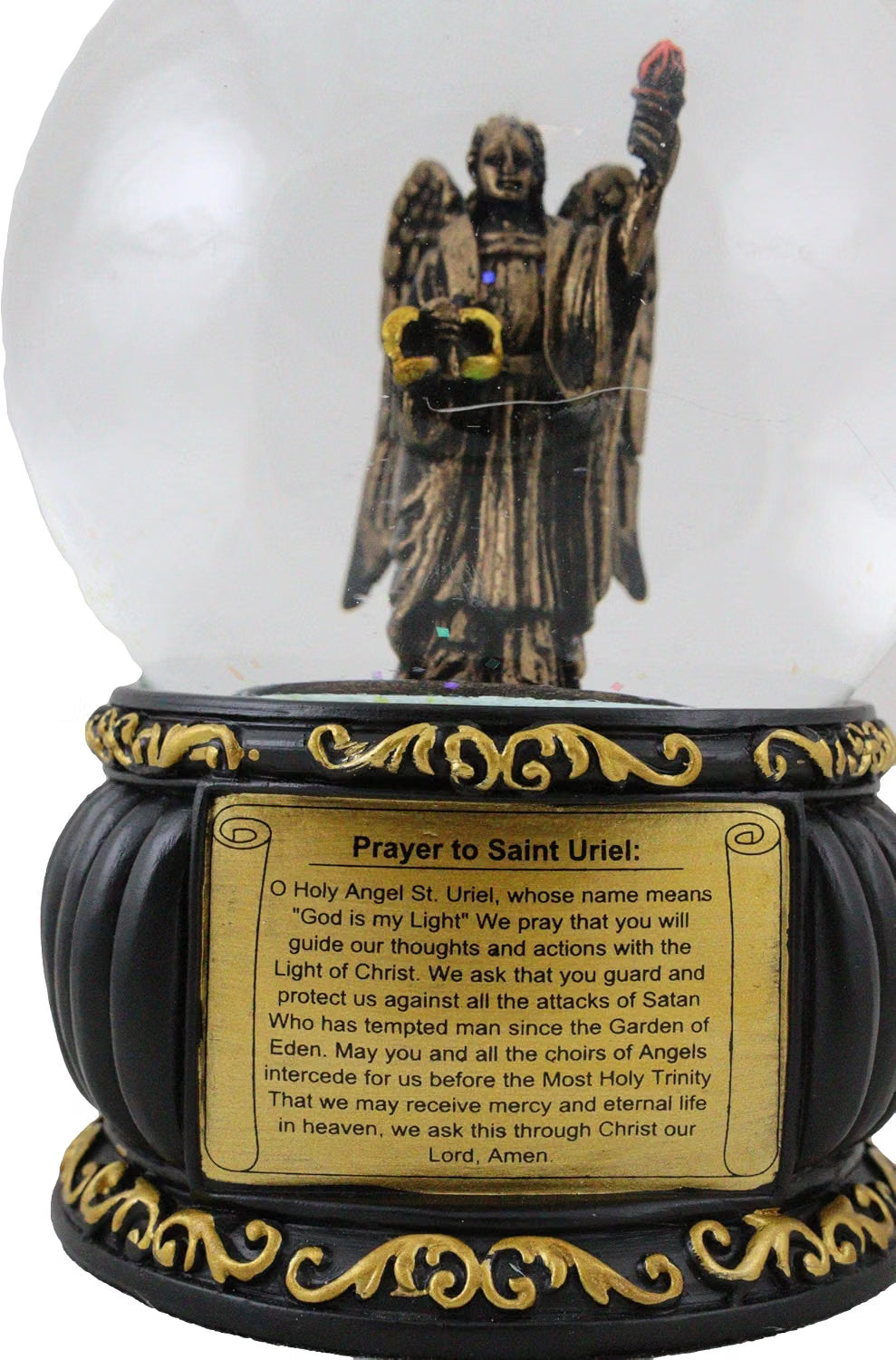 Prayer to Saint Uriel Glitter Water Globe with Prayer Plaque