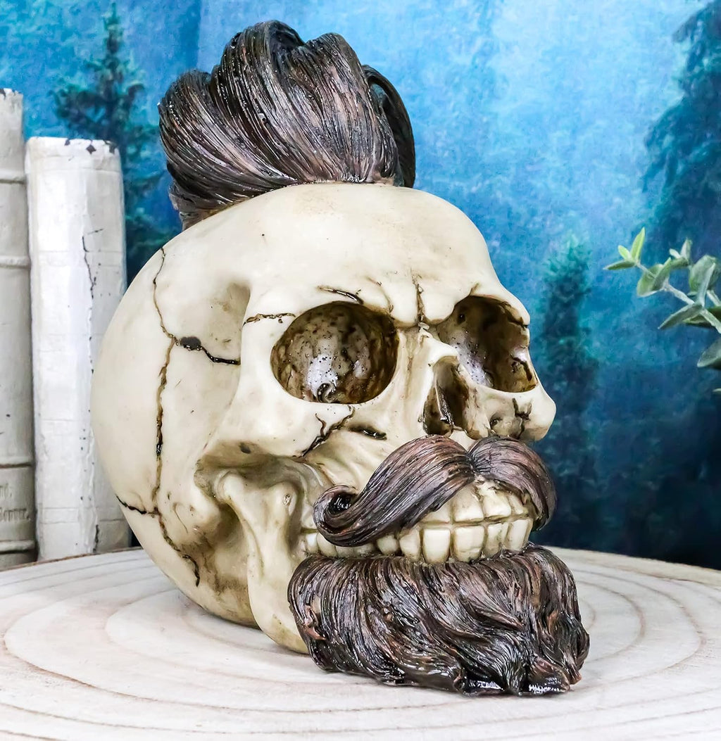 Dapper Skull with Hair & Beard Figurine