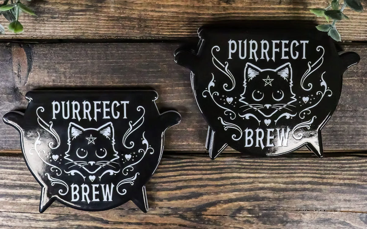 Purrfect Brew Cauldron Coaster Set of 4
