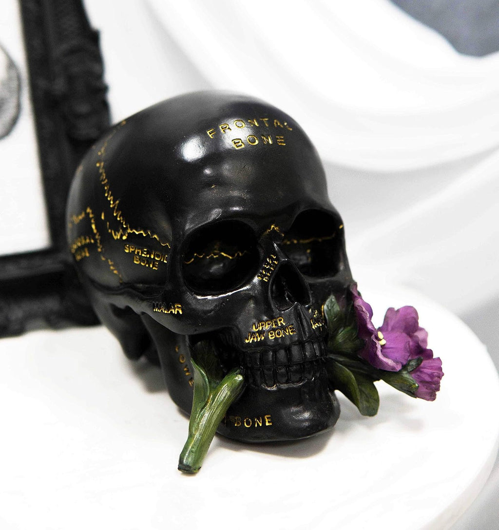 Paranormal Anatomy Skull with Purple Flowers Figurine