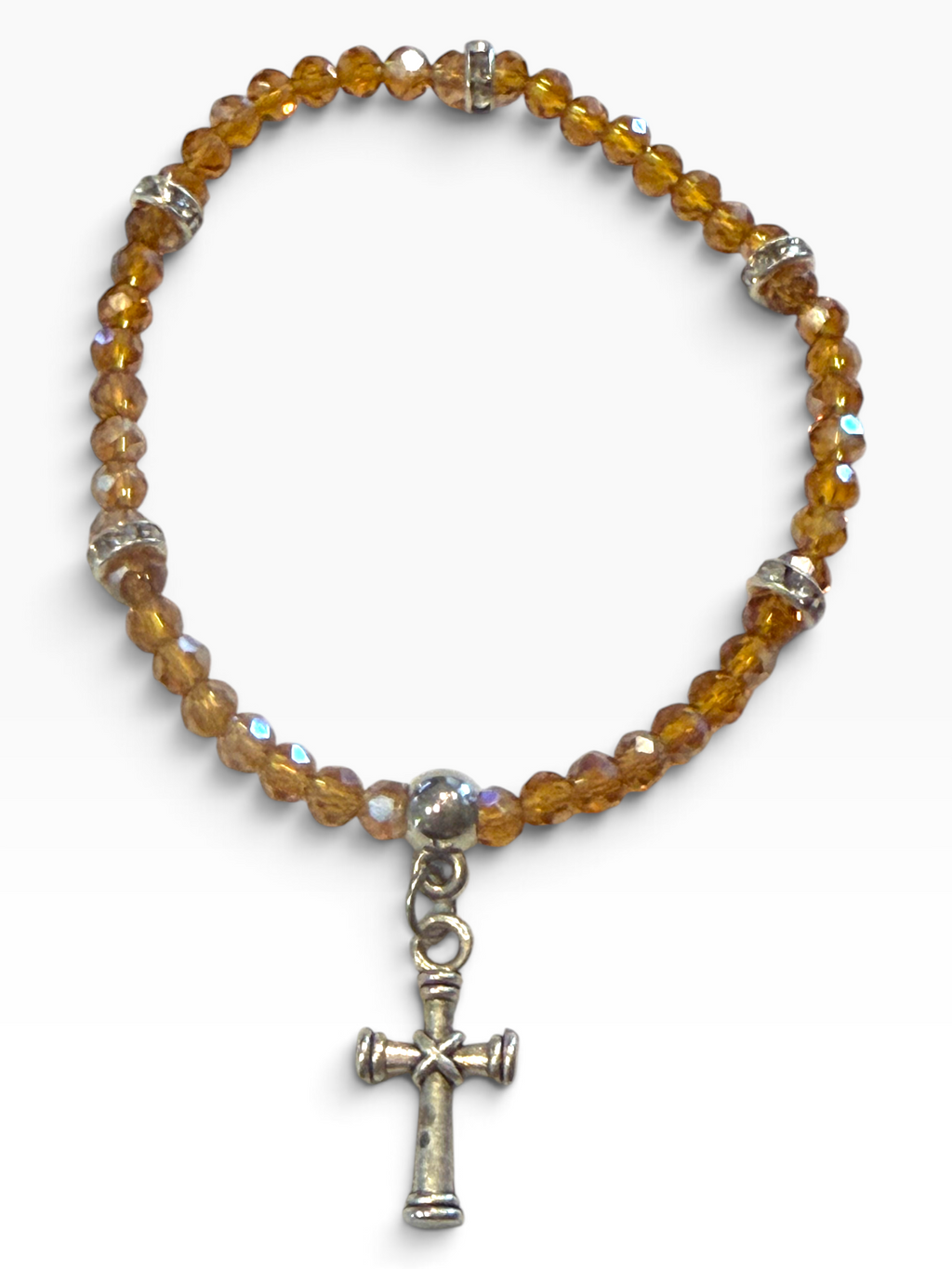 Amber Iridescent w/Cross Charm 4mm Bracelet