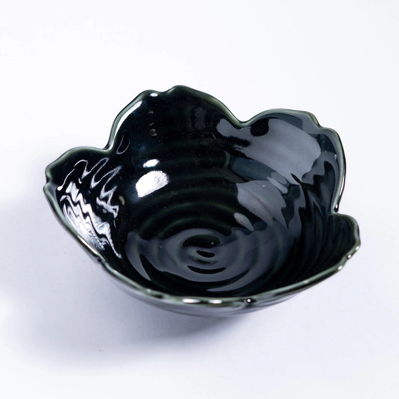 Sakura-Shaped Small Dish - Dark Green
