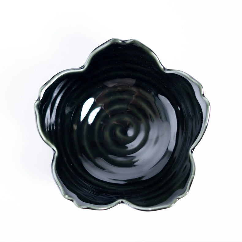 Sakura-Shaped Small Dish - Dark Green
