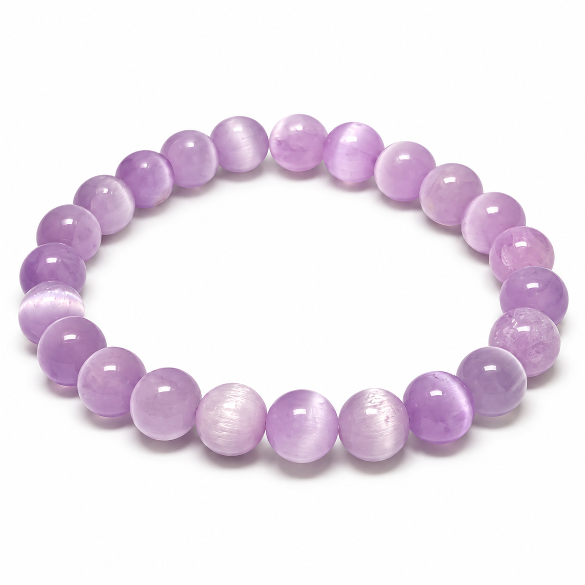 8mm Lavender (Dyed) Selenite Bracelet on white background