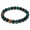 8mm Bloodstone beaded stretch bracelet with green and earthy natural markings on a white background