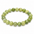 8mm Chinese jade bracelet with green polished round beads on white background