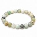 8mm Green Dendritic Opal stretch bracelet with pale green, cream and gray round beads and dark natural inclusions on white