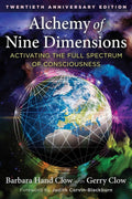 Book cover of 'Alchemy of Nine Dimensions' with a globe and dimensional energy design.