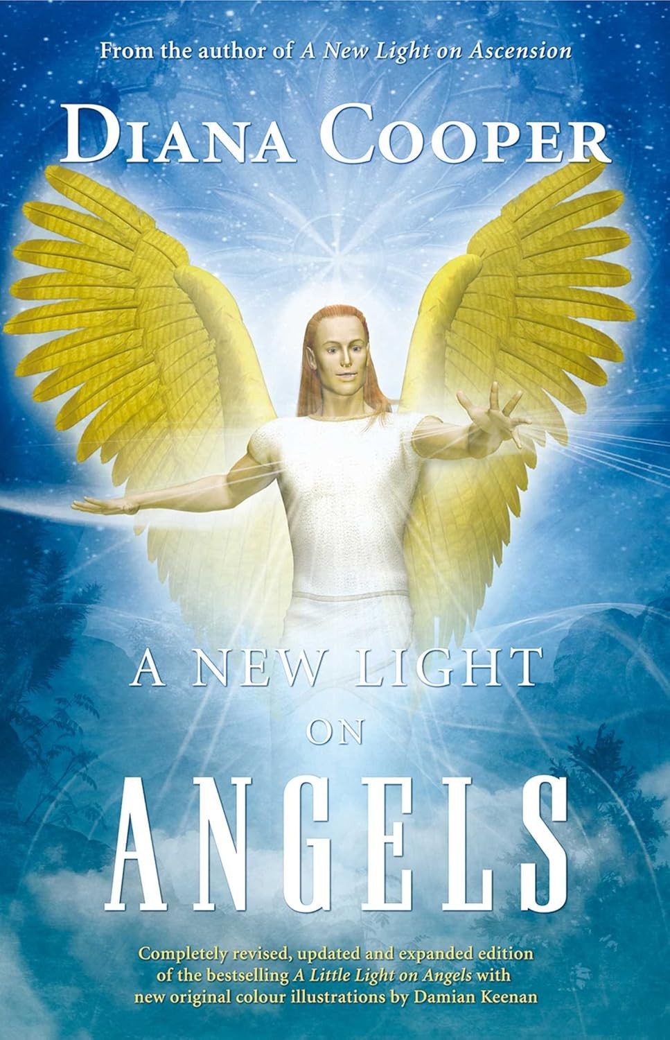 Book cover of 'A New Light on Angels' by Diana Cooper with an angelic figure and blue background.