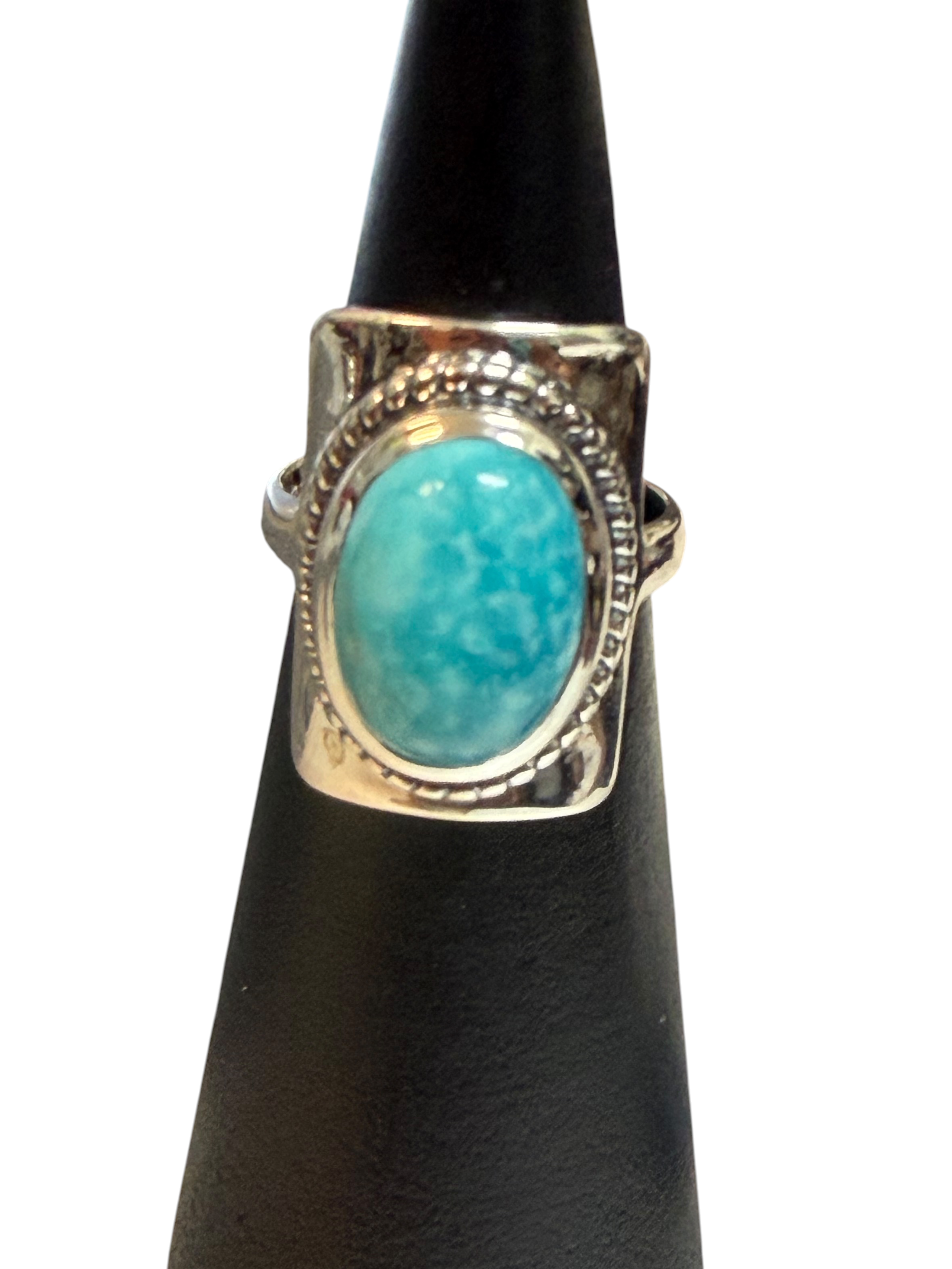 Mexican Turquoise Oval with Rectangle Base Sterling Silver Ring
