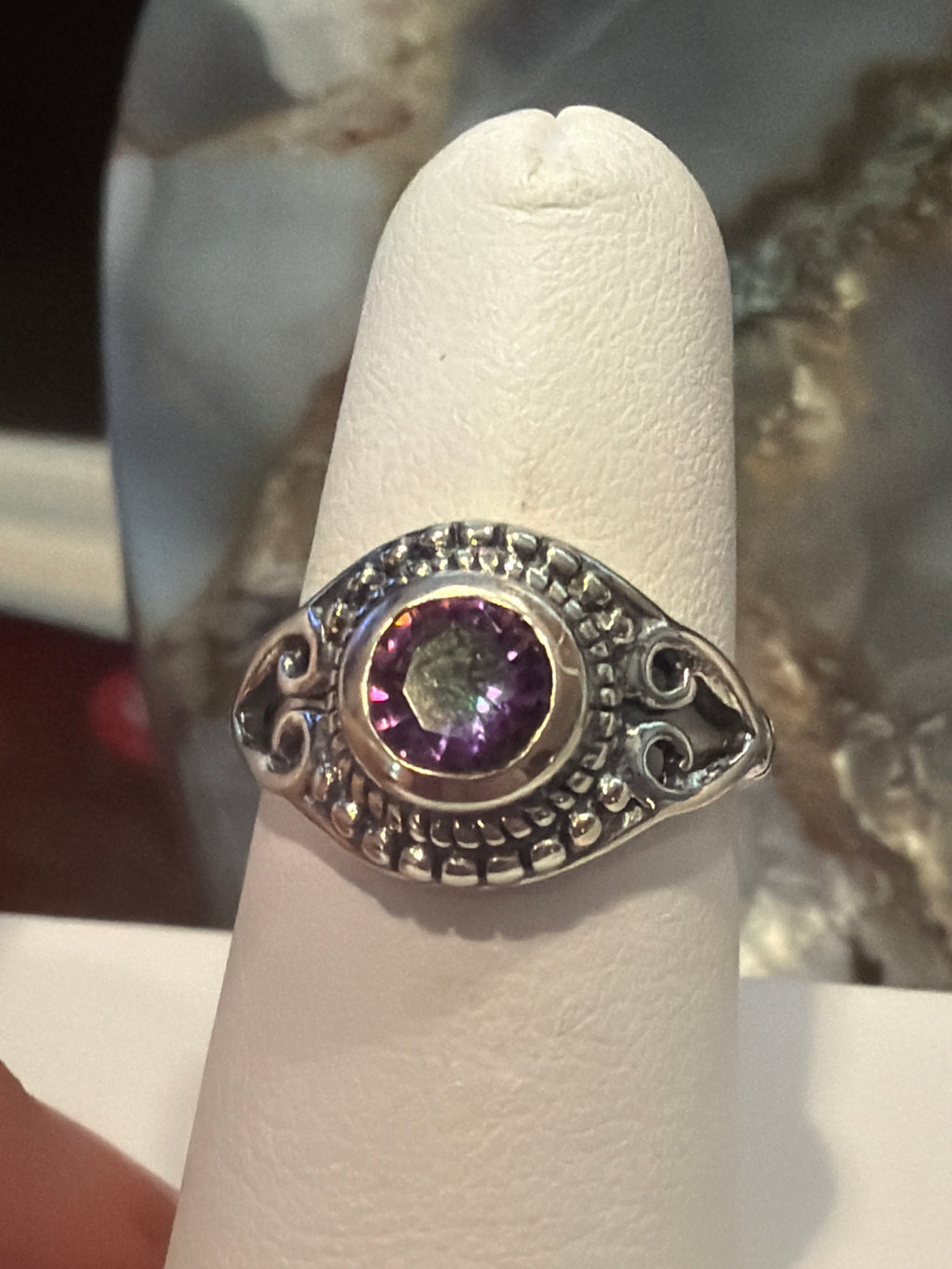 Mystic Topaz Fancy Round Sterling Silver RIng