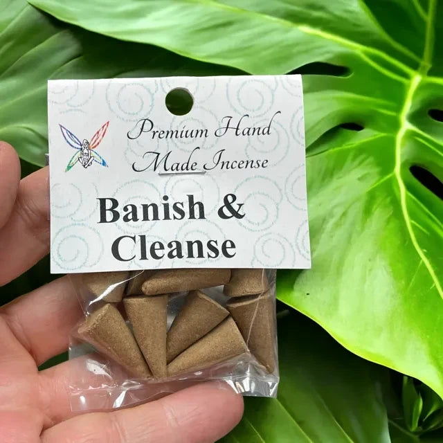 Crystal Fairy Patch Banish & Cleanse premium hand made cone incense pack of 10 for removing dark energies