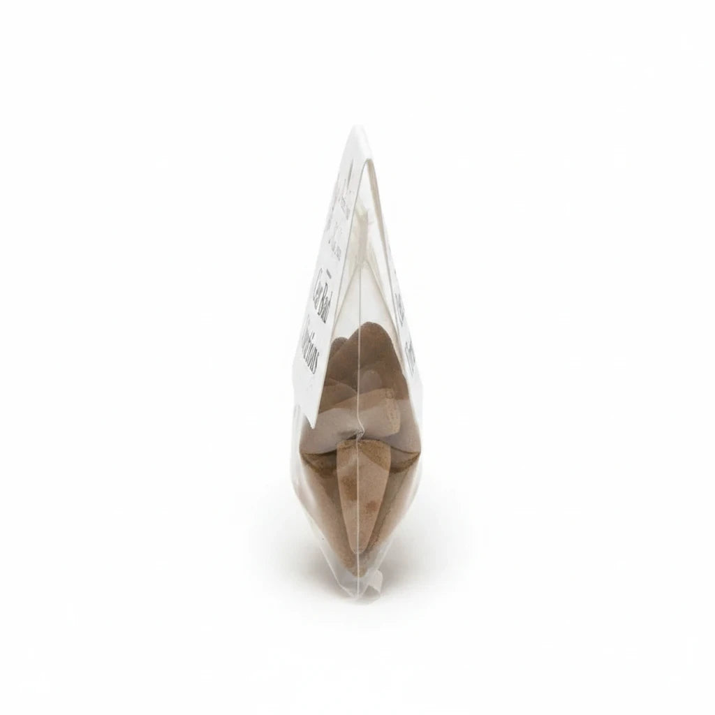 Crystal Fairy Patch Clear Bad Vibrations premium hand-made brown incense cones in a clear triangular plastic packaging