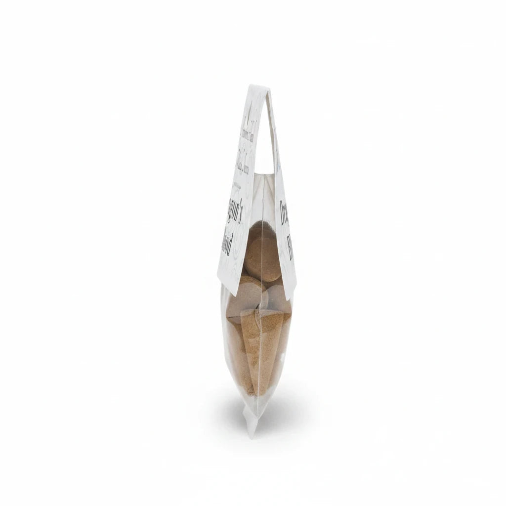 Crystal Fairy Patch Dragon's Blood premium handmade incense cones in a clear hanging retail package