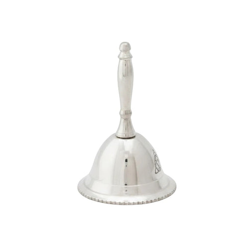 Crystal Fairy Patch 3-inch silver plated altar bell featuring an engraved triquetra symbol on a polished metallic finish.