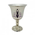 Crystal Fairy Patch stainless steel chalice featuring a black Goddess of Earth design with ornate base detailing