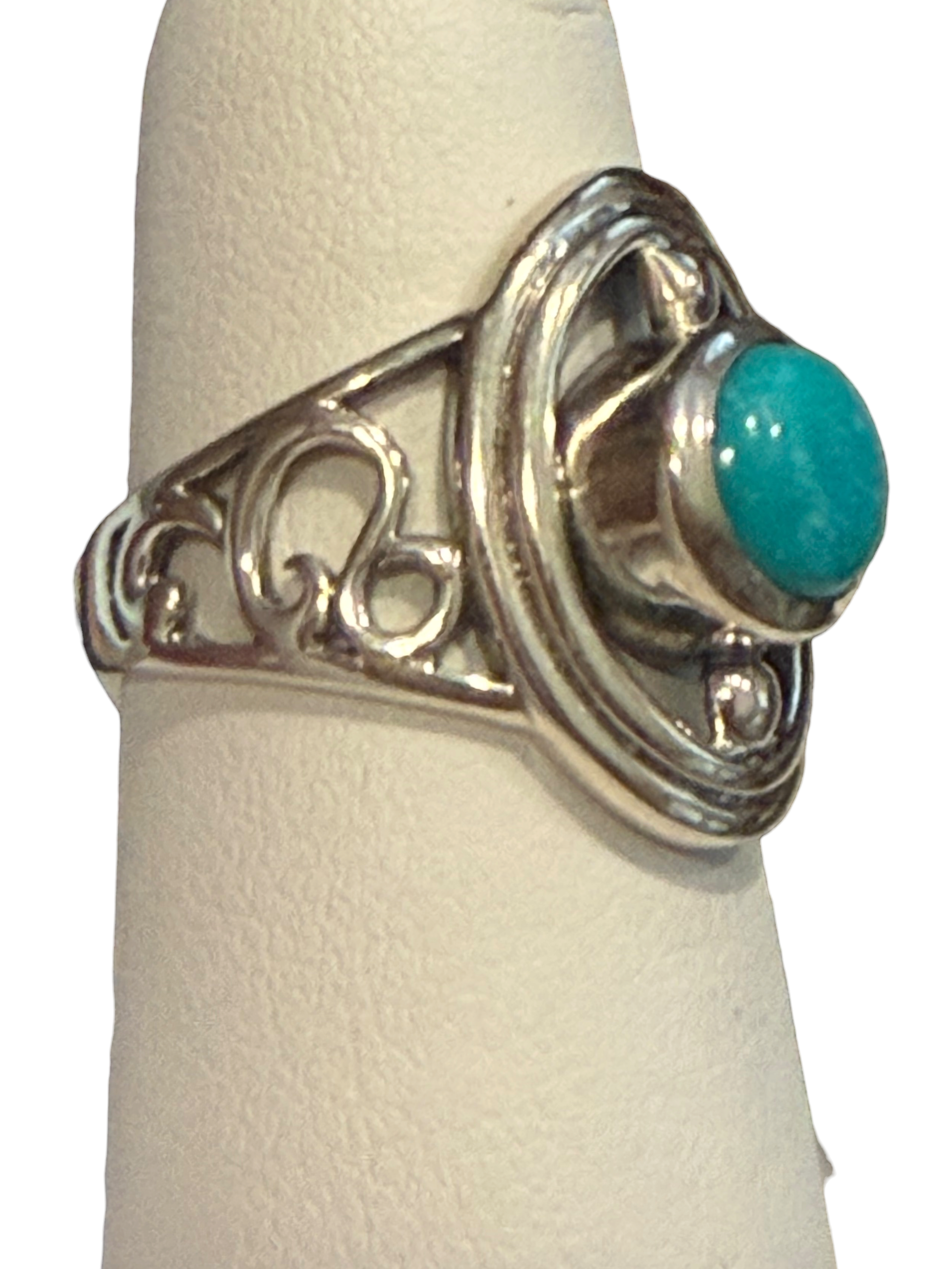 Mexican Turquoise Oval Fancy Sterling Silver Ring