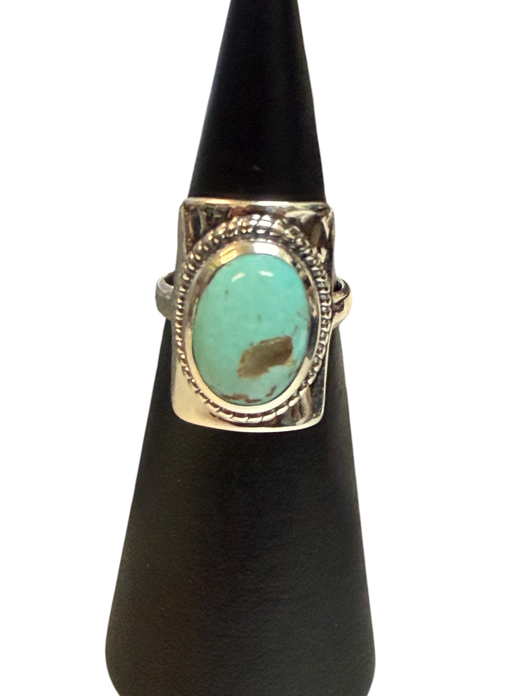 Mexican Turquoise Oval with Rectangle Base Sterling Silver Ring