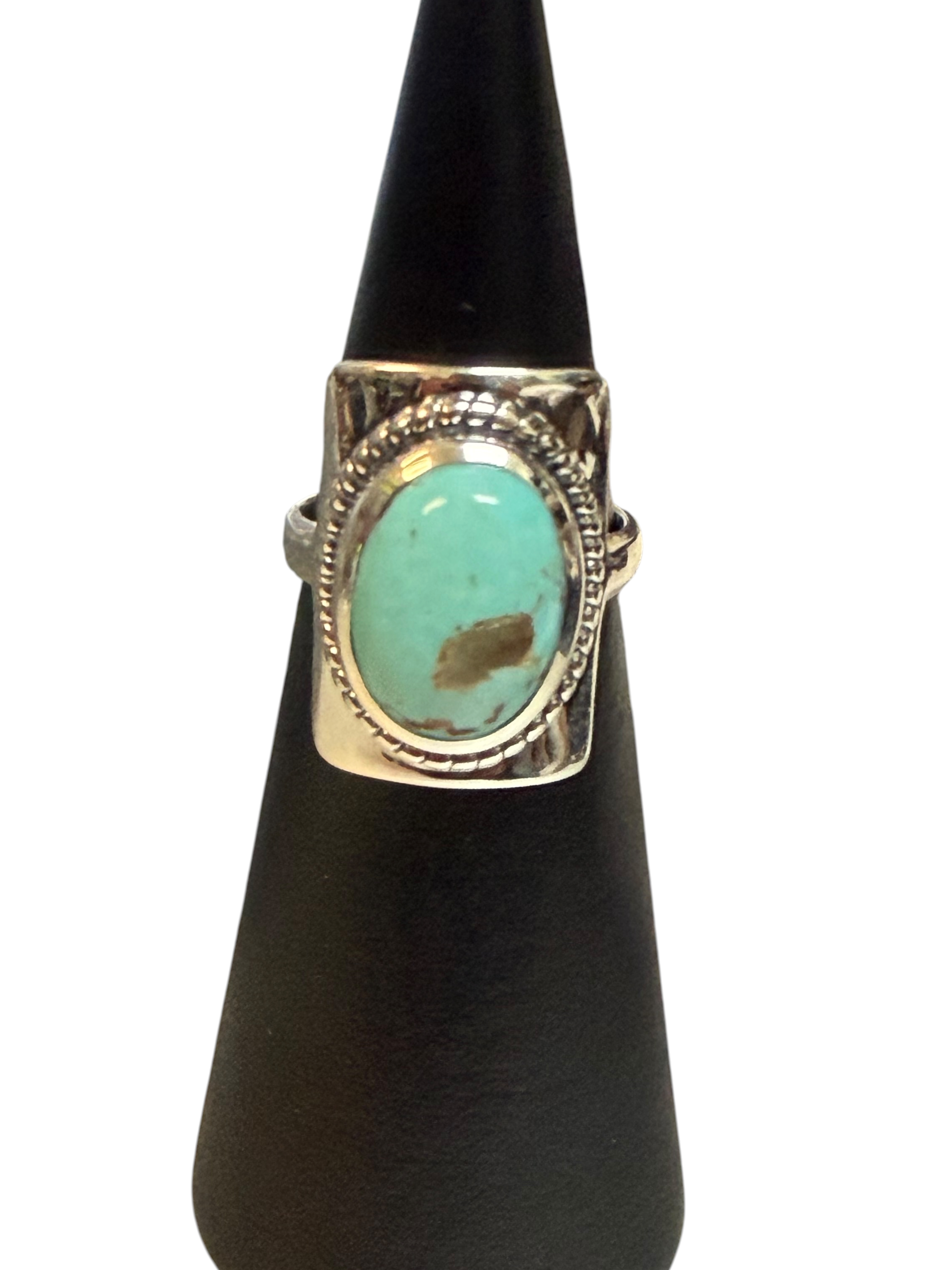 Mexican Turquoise Oval with Rectangle Base Sterling Silver Ring