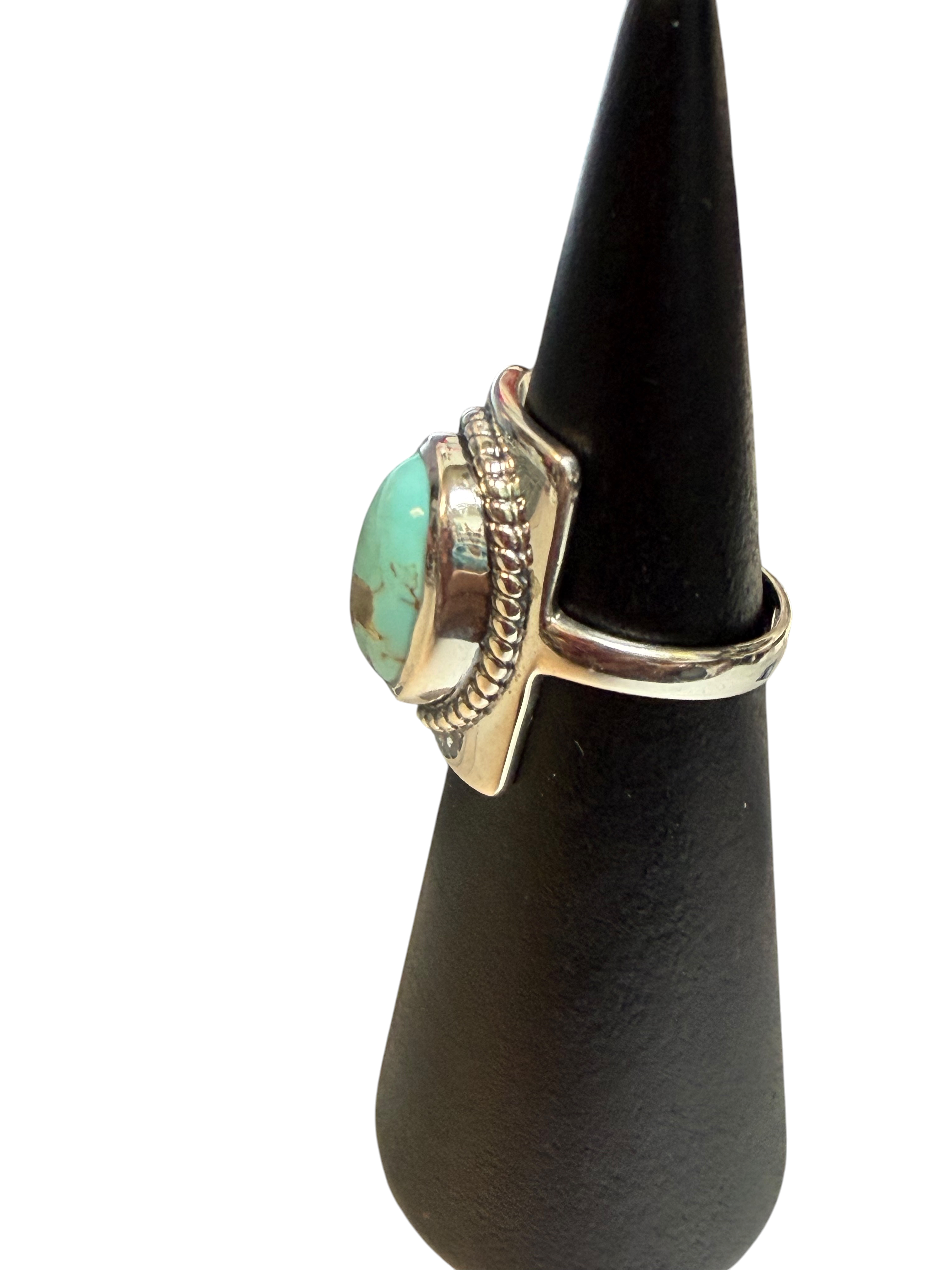 Mexican Turquoise Oval with Rectangle Base Sterling Silver Ring