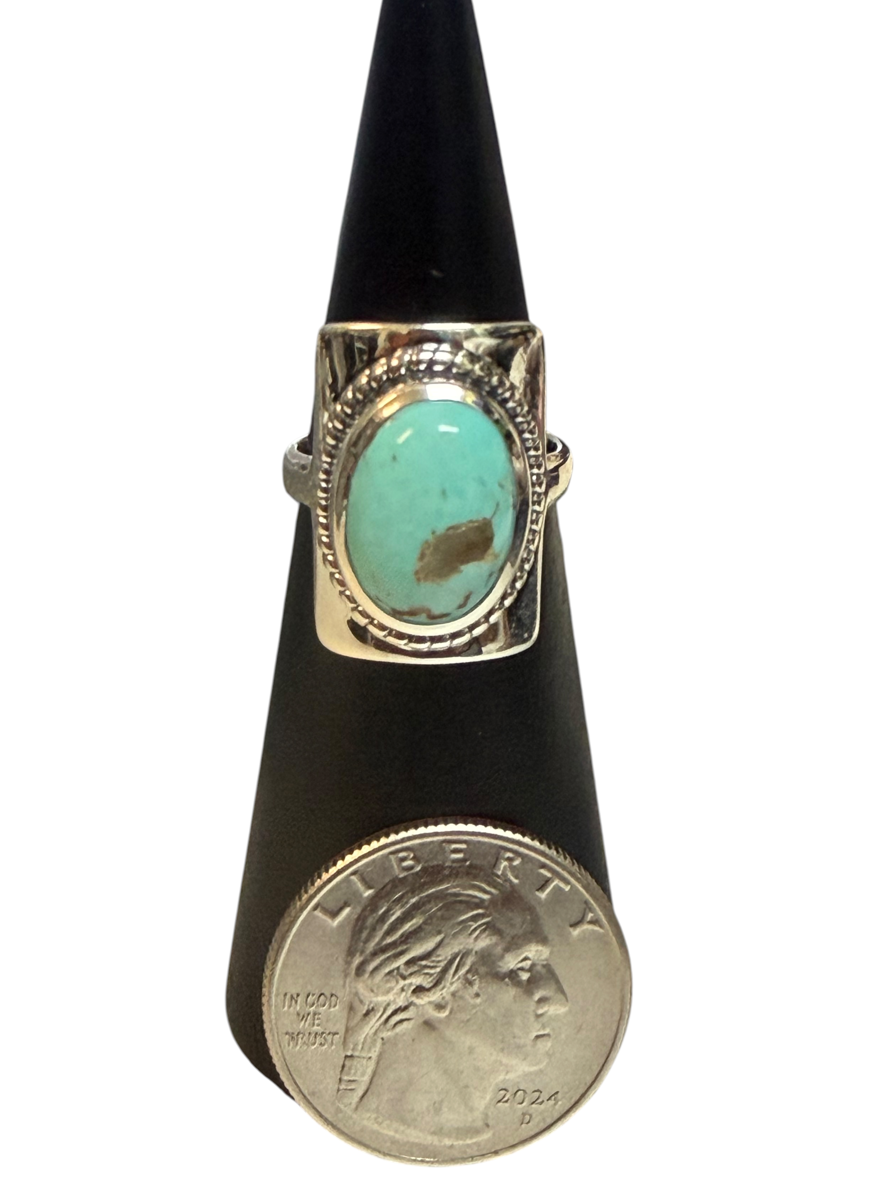Mexican Turquoise Oval with Rectangle Base Sterling Silver Ring