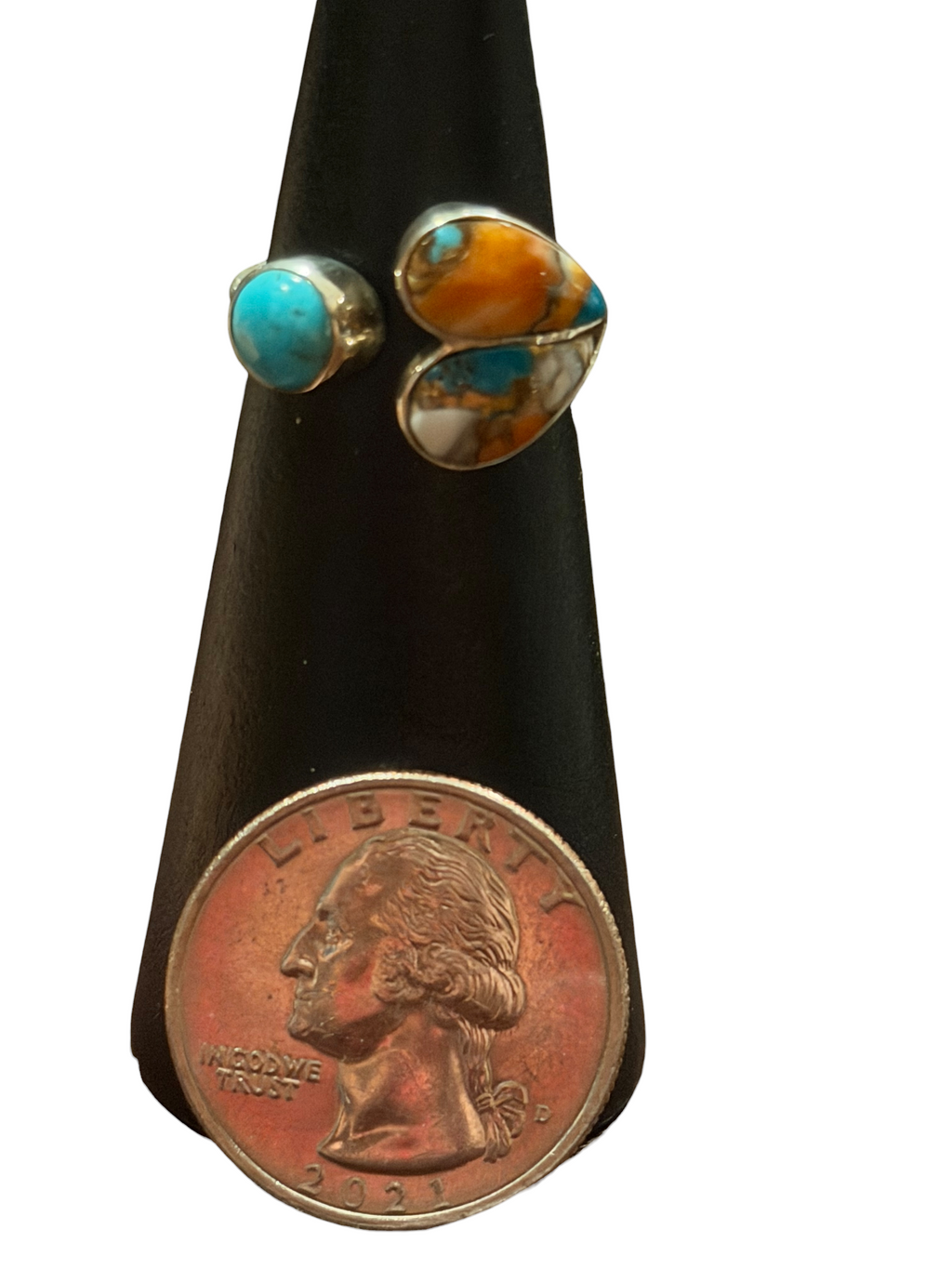 Spiny Oyster & Turquoise Size 7 Heart Sterling Silver Ring