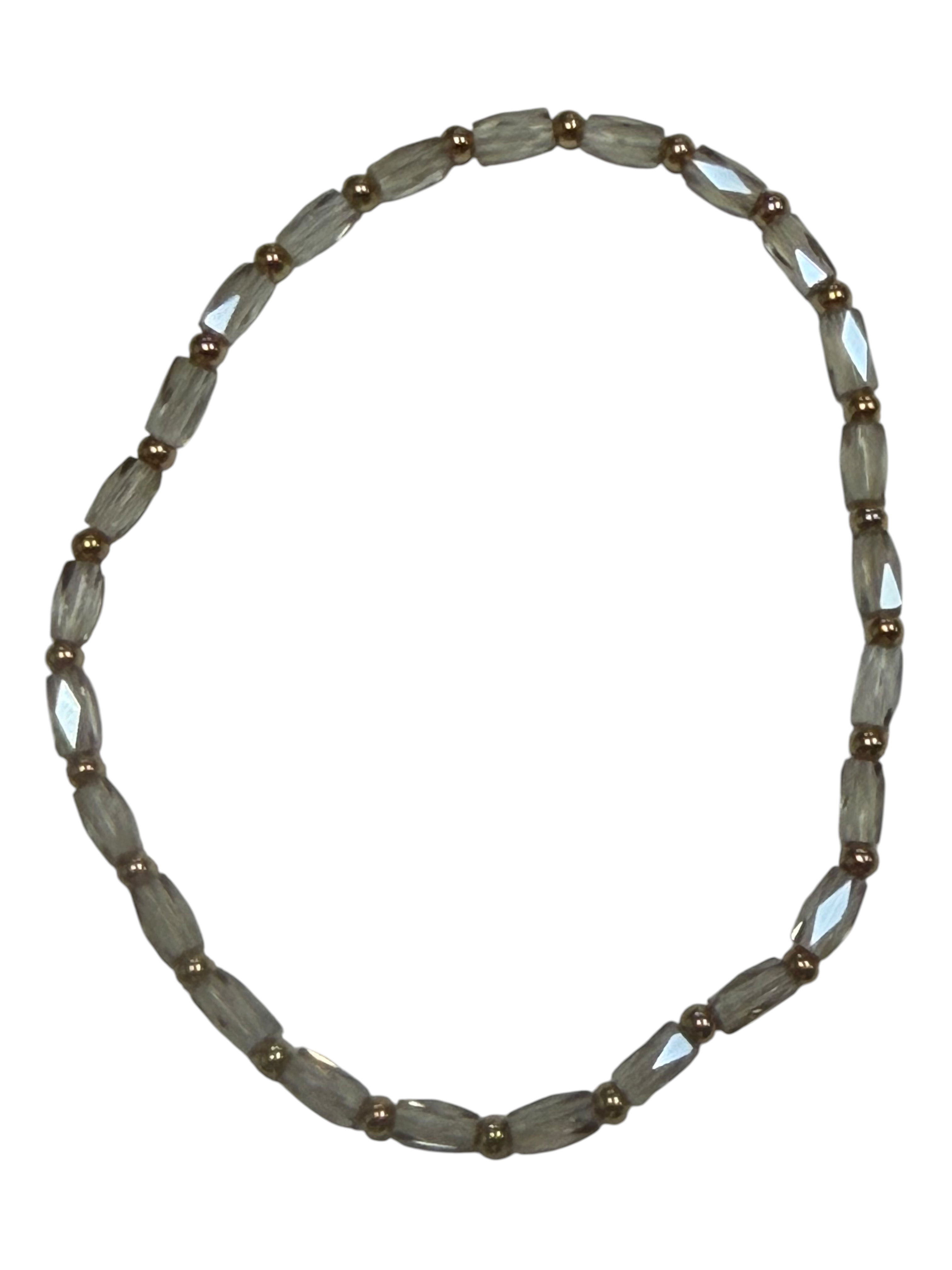 Mini Light Tan Iridescent Glass with Gold Tone Beaded Bracelet