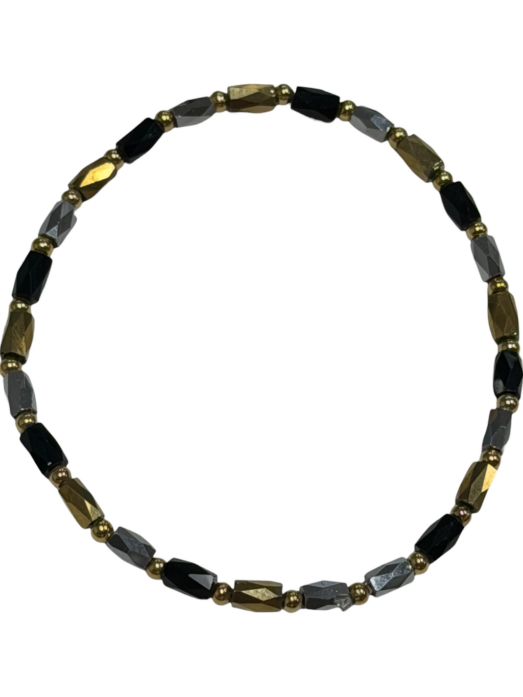 Mini Black, Gold, and Silver Glass with Gold Tone Bead Bracelet