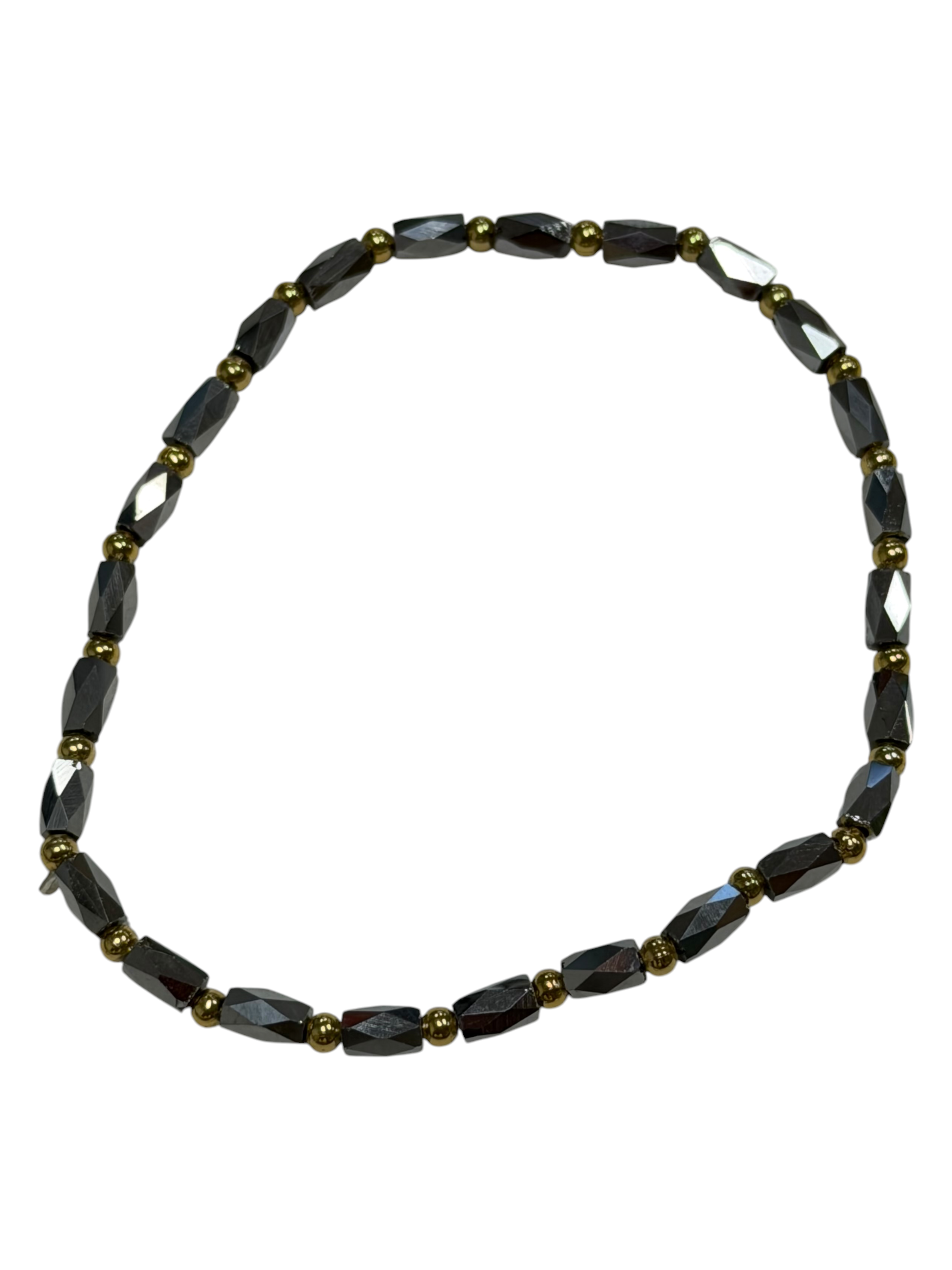 Mini Shiny Smoke Glass with Gold Tone Bead Bracelet