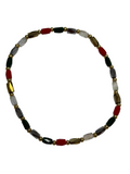 Mini Red, Green, Gold, Silver Glass with Gold Tone Bead Bracelet