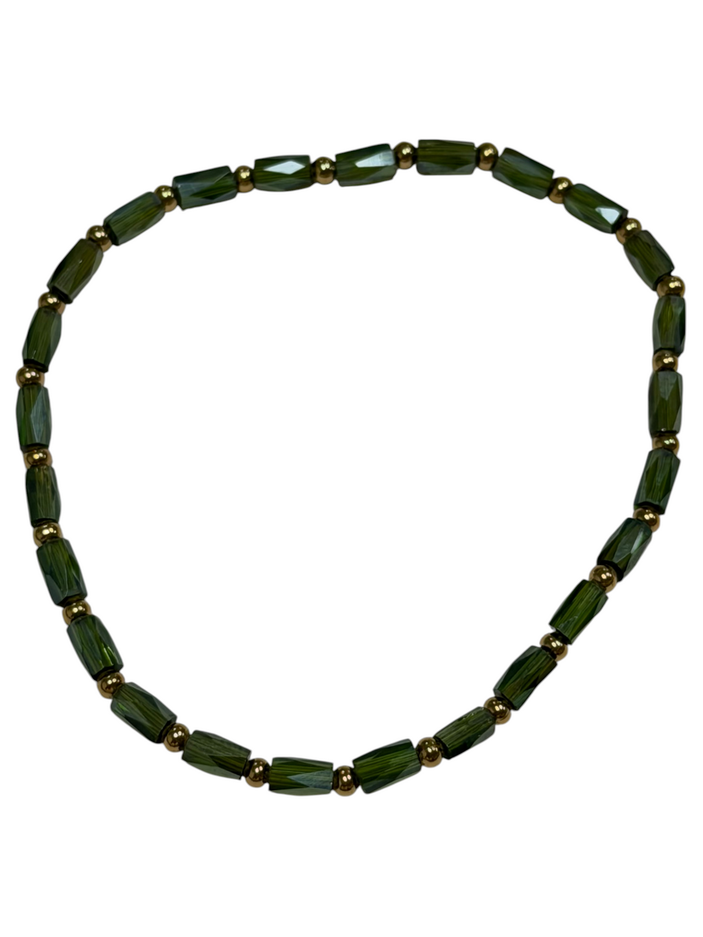 Mini Olive Green Glass with Gold Tone Bead Bracelet