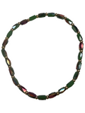 Mini Green and Burgundy Iridescent Glass with Gold Tone Bead Bracelet