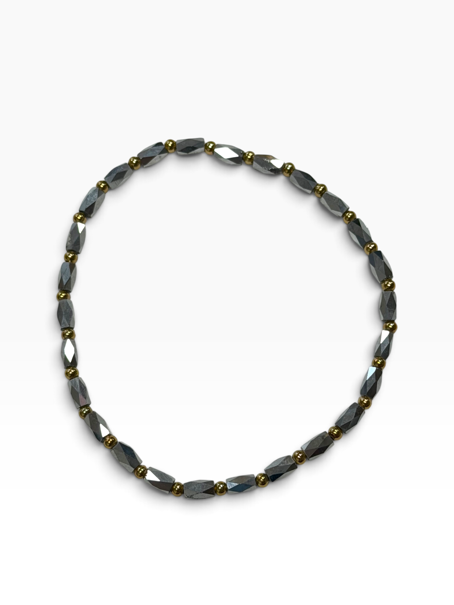 Mini Silver Glass with Gold Tone Bead Bracelet