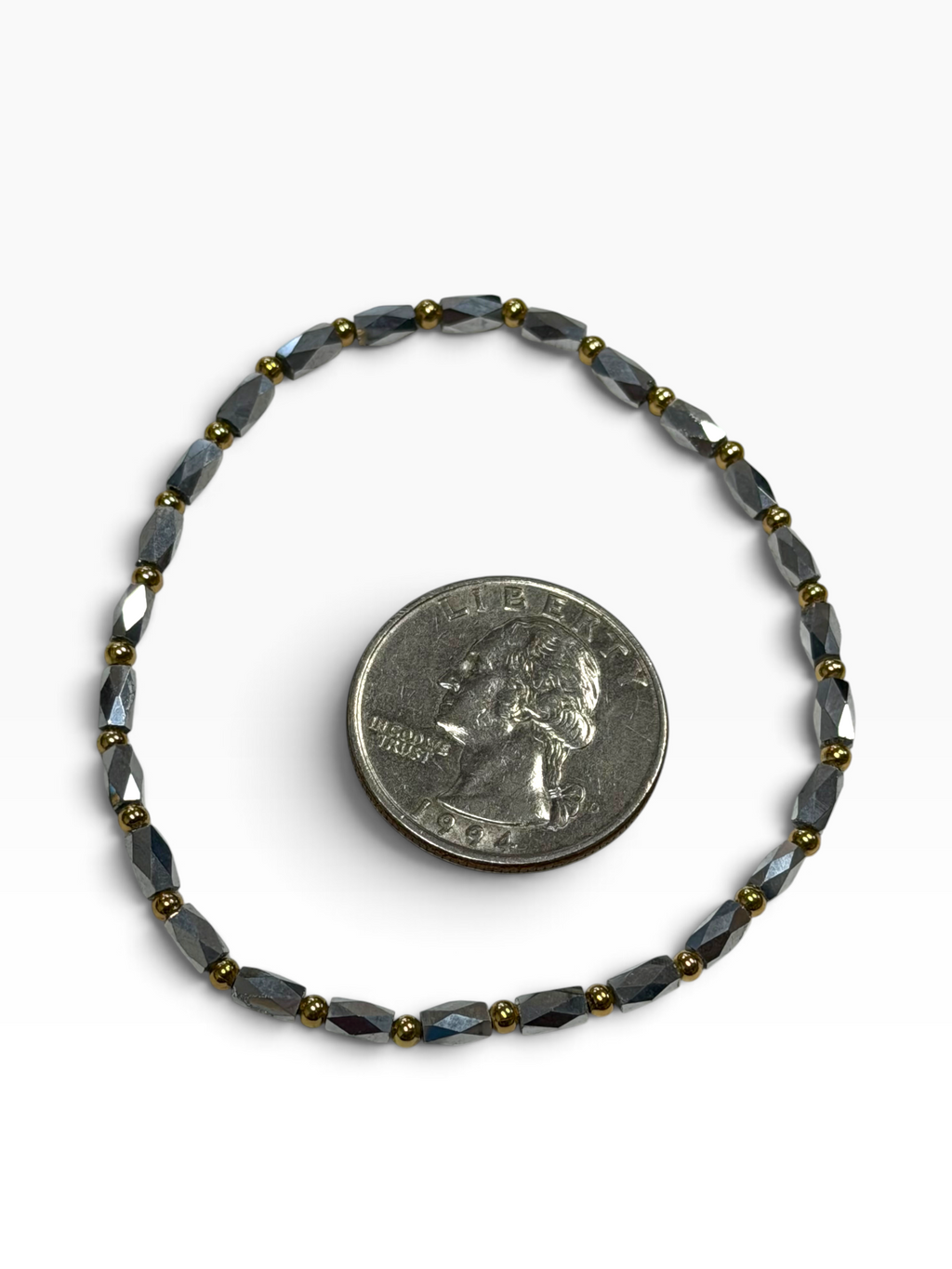 Mini Silver Glass with Gold Tone Bead Bracelet