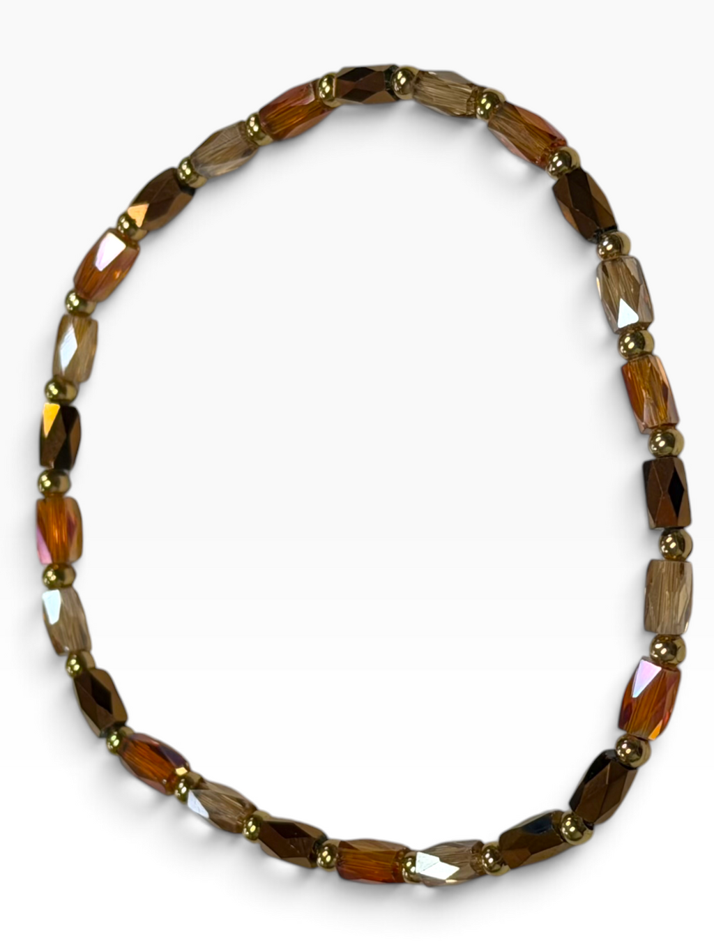 Mini Amber/Peach/Brown Glass with Gold Tone Bead Bracelet