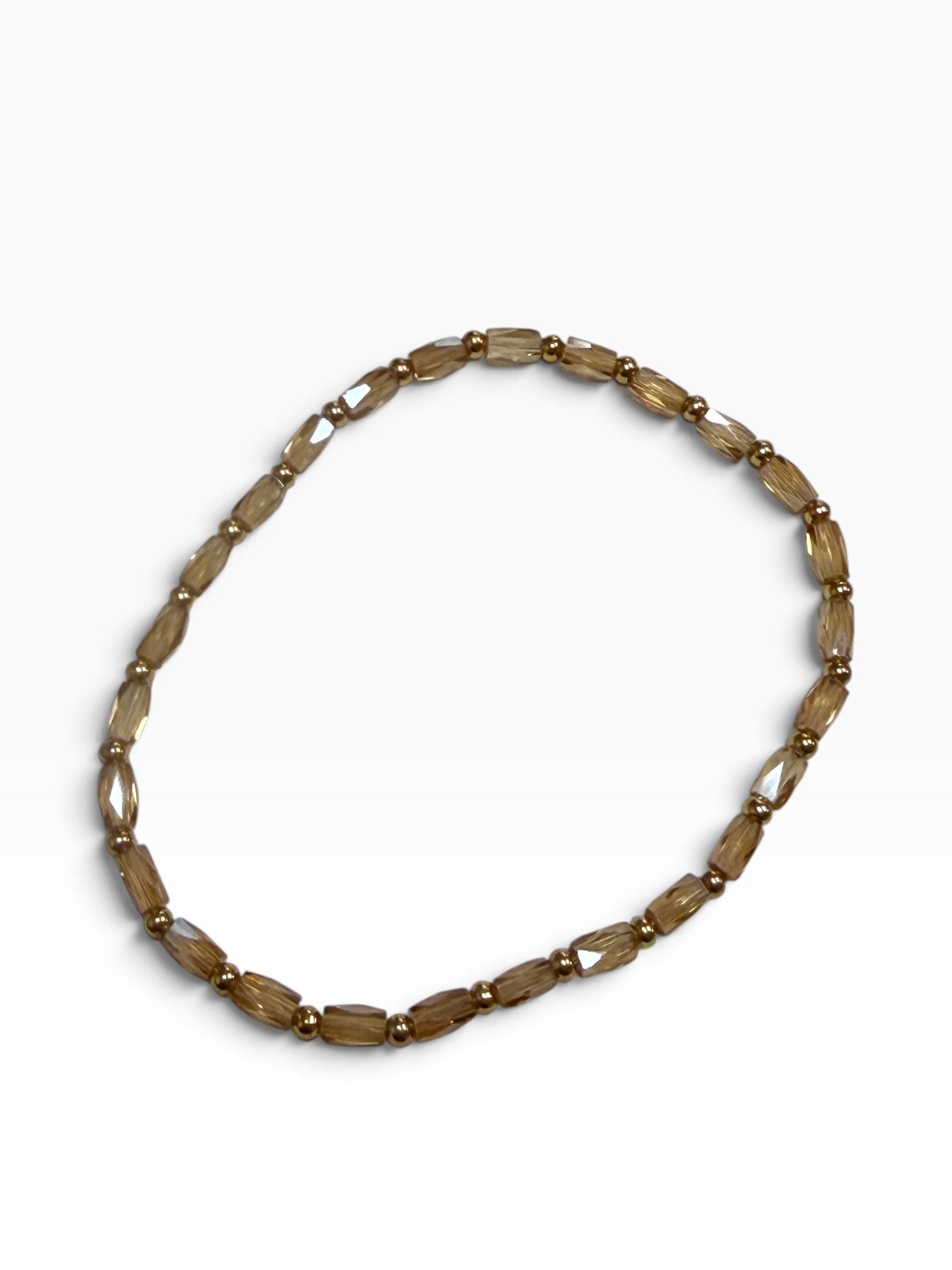 Mini Light Caramel Glass with Gold Tone Bead Bracelet