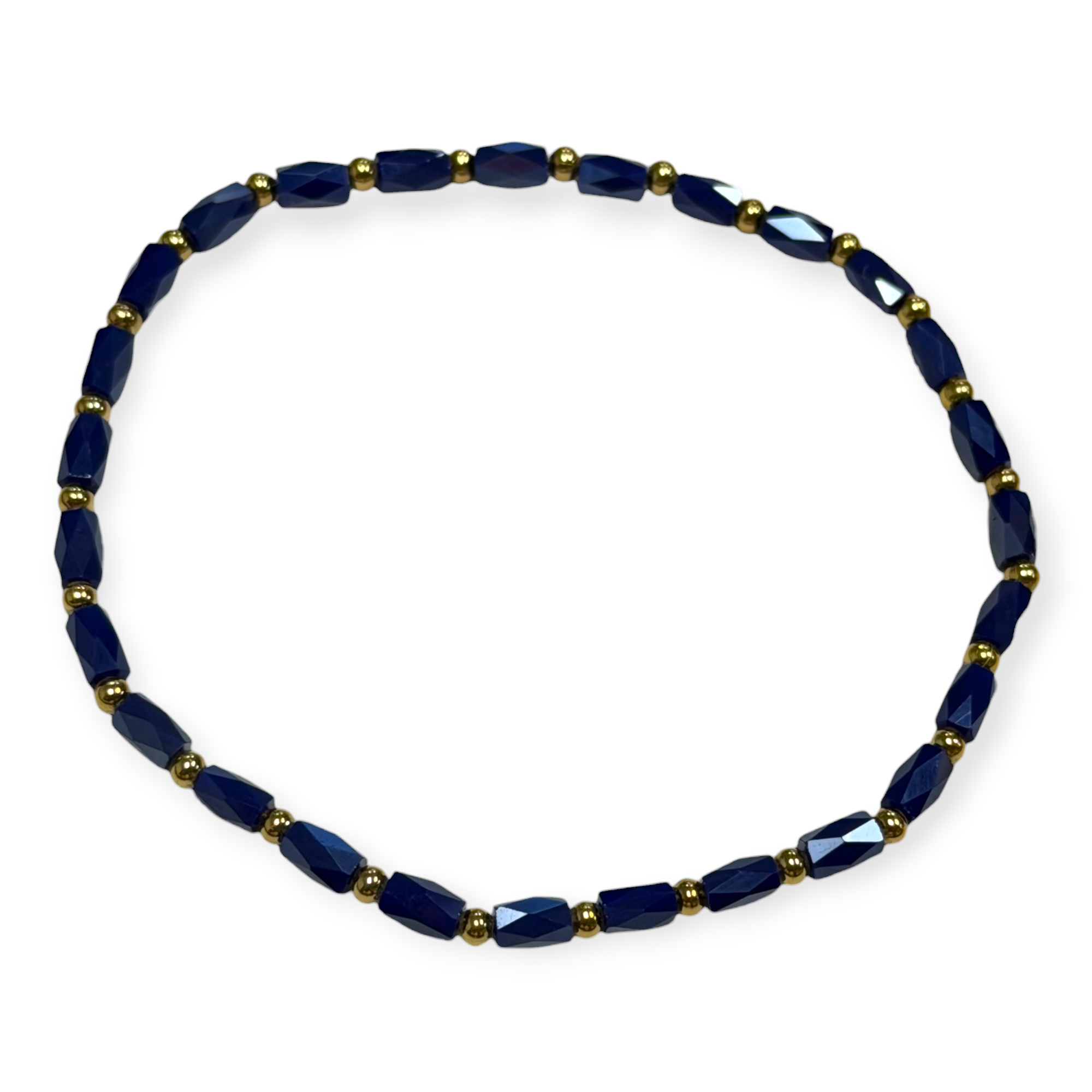 Mini Navy Blue Glass with Gold Tone Bead Bracelet