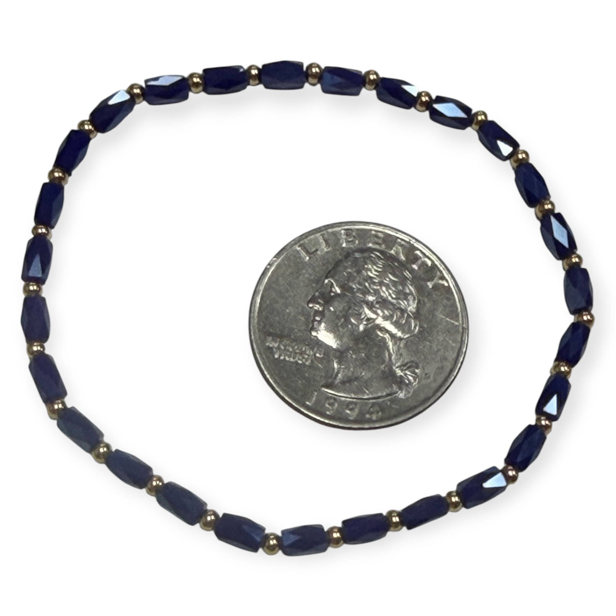 Mini Navy Blue Glass with Gold Tone Bead Bracelet
