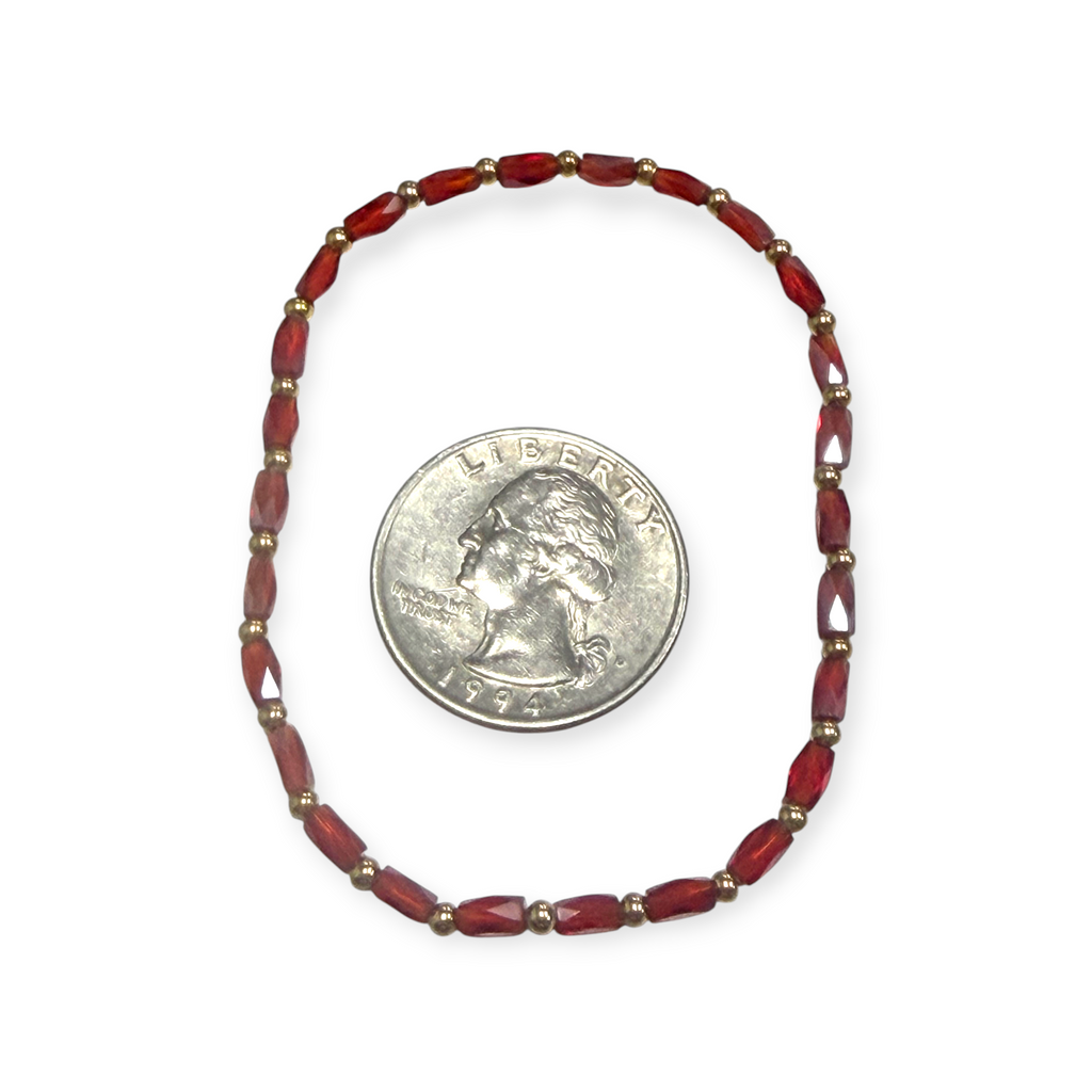 Mini Red Iridescent Glass with Gold Tone Bead Bracelet