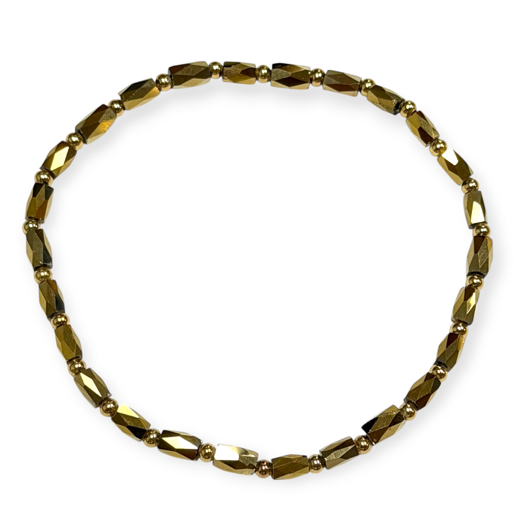 Mini Gold Tone Glass with Gold Tone Bead Bracelet