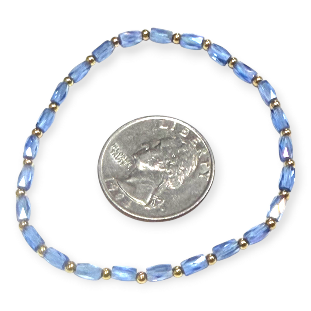 Mini Light Blue Glass with Gold Tone Bead Bracelet