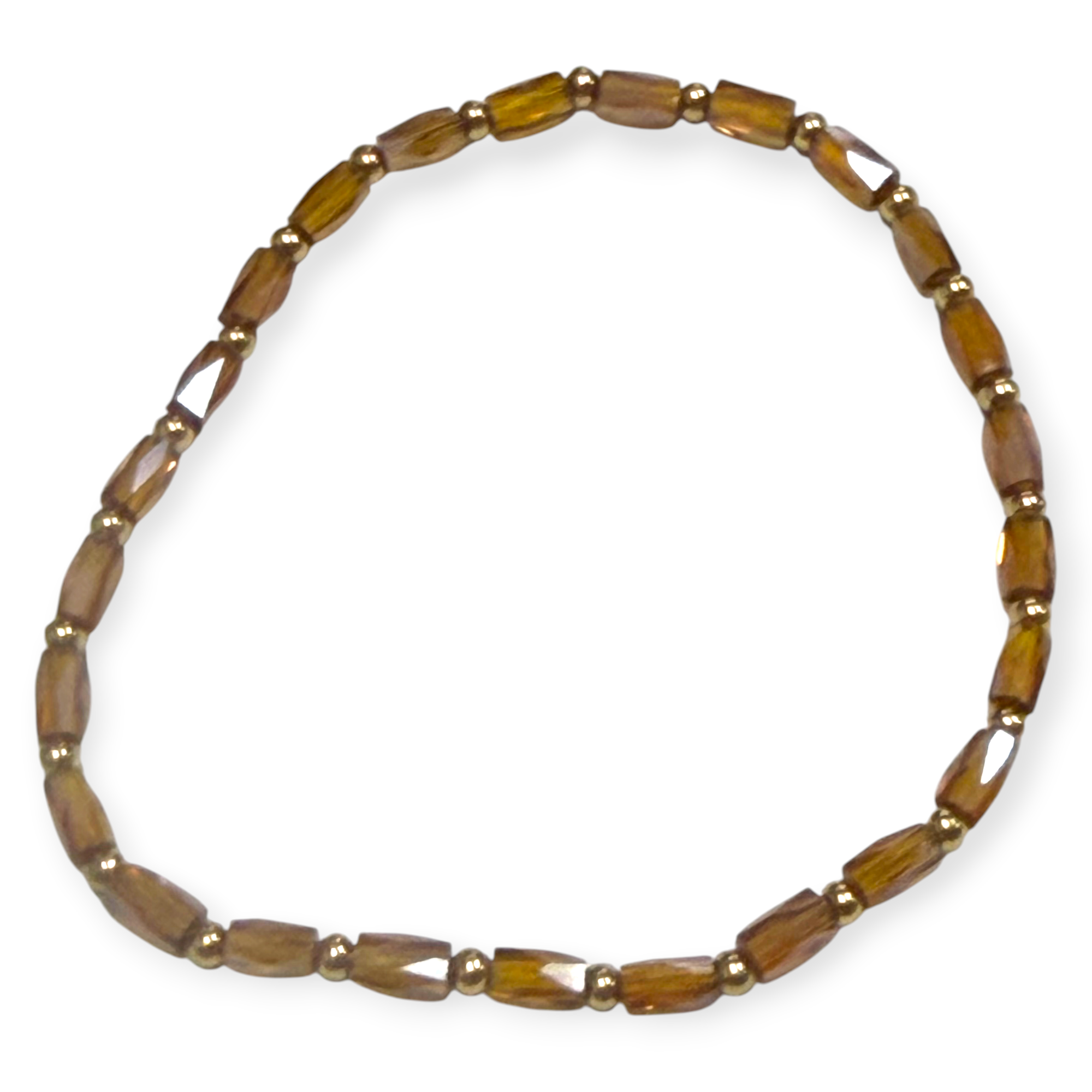 Mini Amber Tone Glass with Gold Tone Bead Bracelet